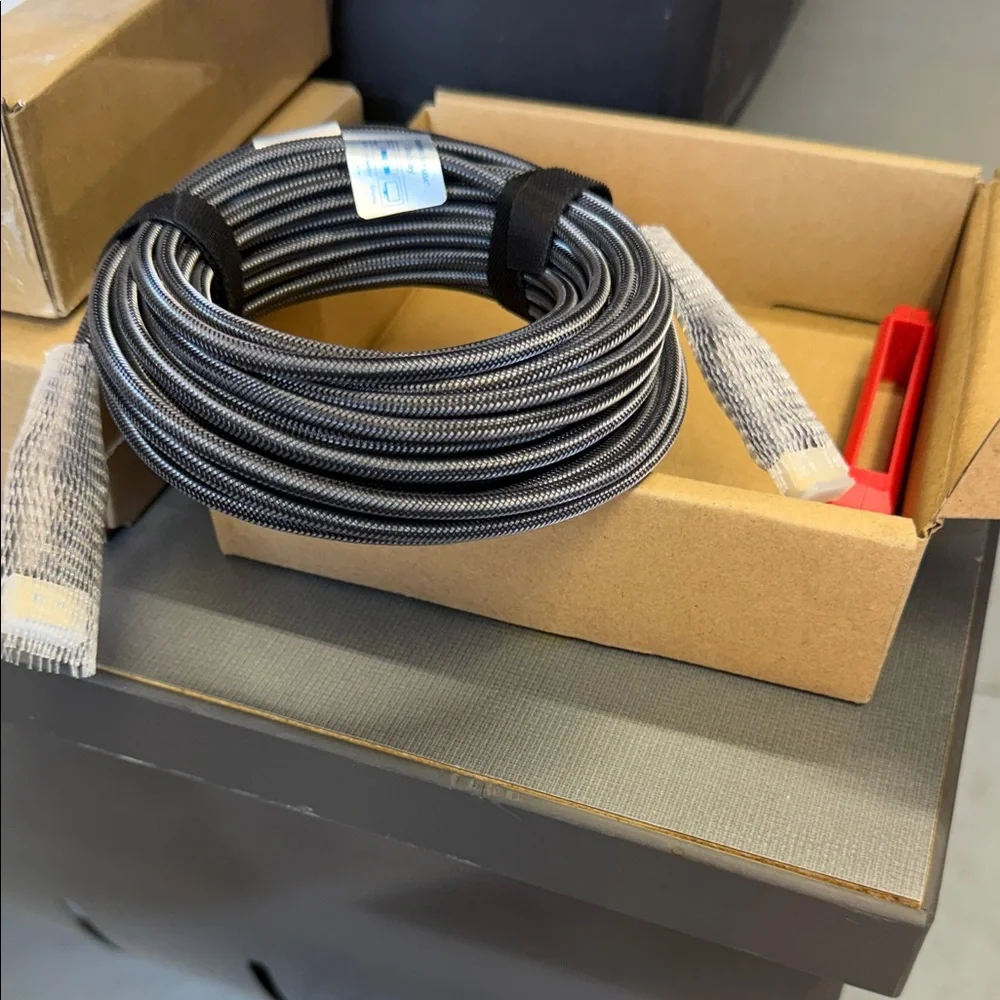 30ft-Braided HDMI Cable with Silver-Gray Sleeving and Blue Connector Tips